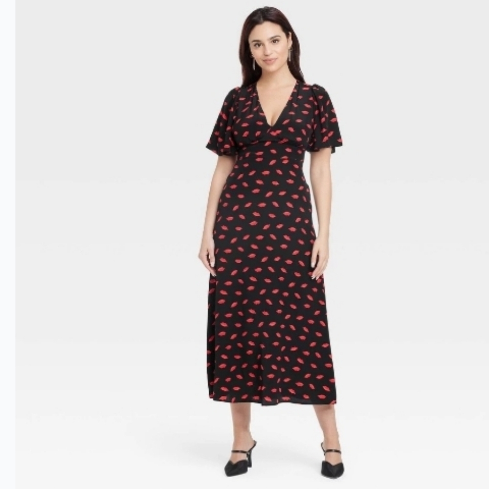 #1312 A New Day Black and Red Floral Maxi Dress